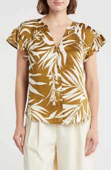 Pleione Print Ruffle Sleeve Top