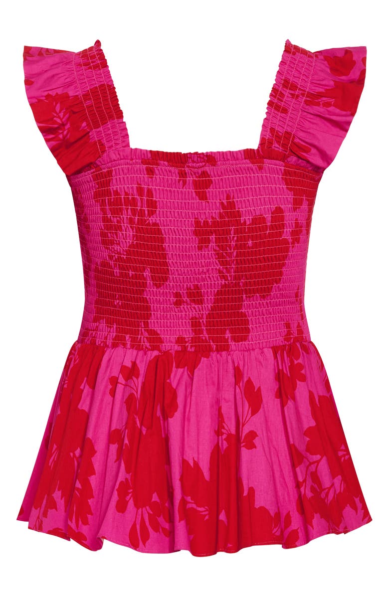 City Chic Marli Flutter Sleeve Smocked Top, Alternate, color, Vibrant Floral