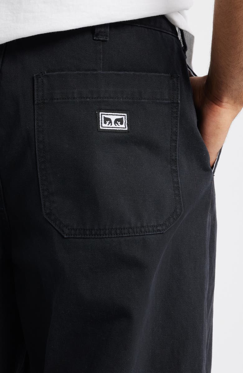 Obey Commons Flat Front Cotton Twill Chinos, Alternate, color, Black Faded Wash