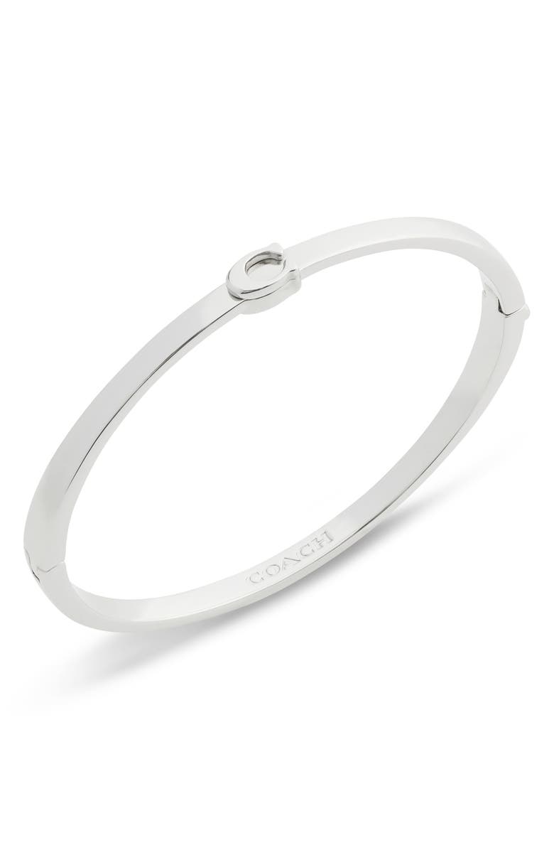 COACH Sculpted C Hinged Bangle, Main, color, Rhodium
