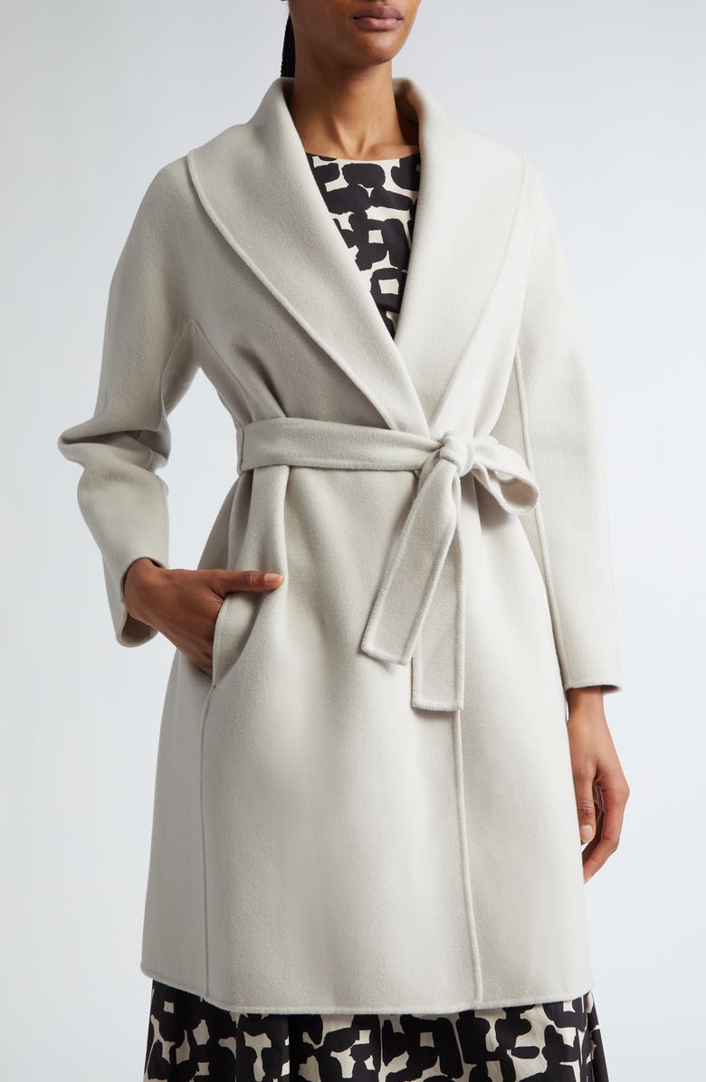 Max Mara Messi Virgin Wool Belted Coat, Alternate, color, Medium Grey