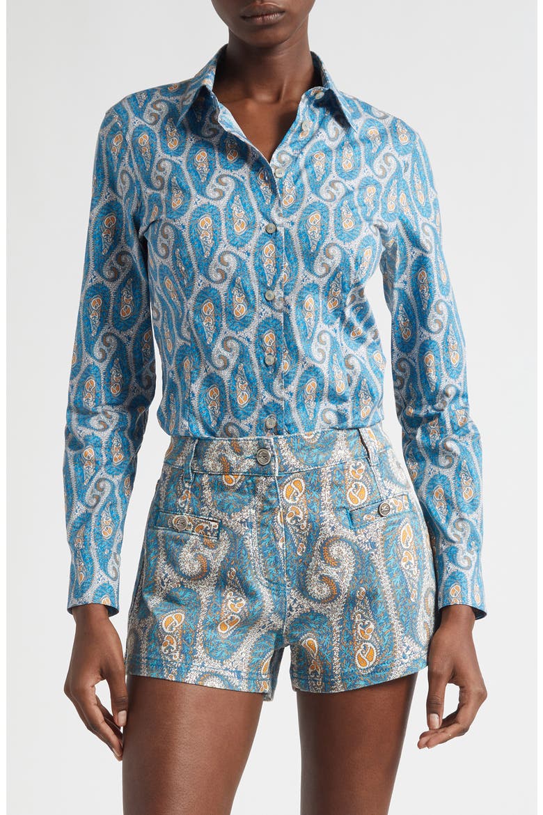 Slim Fit Paisley Stretch Poplin Button-Up Shirt, Main, color, PRINT ON WHITE BASE
