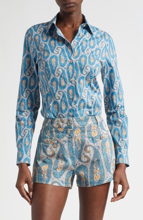 Slim Fit Paisley Stretch Poplin Button-Up Shirt