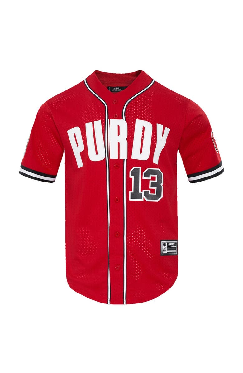 PRO STANDARD Men's Pro Standard Brock Purdy Scarlet San Francisco 49ers Mesh Button-Up Baseball Jersey, Alternate, color, Scarlet