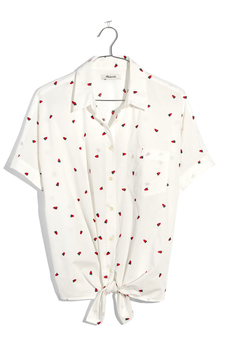 Madewell Strawberry Embroidered Tie Front Shirt, Alternate, color,