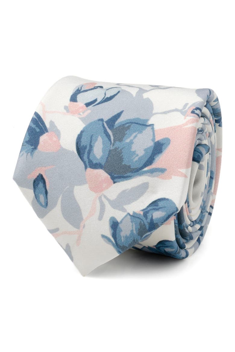 Watercolor Floral Silk Tie, Alternate, color, WHITE