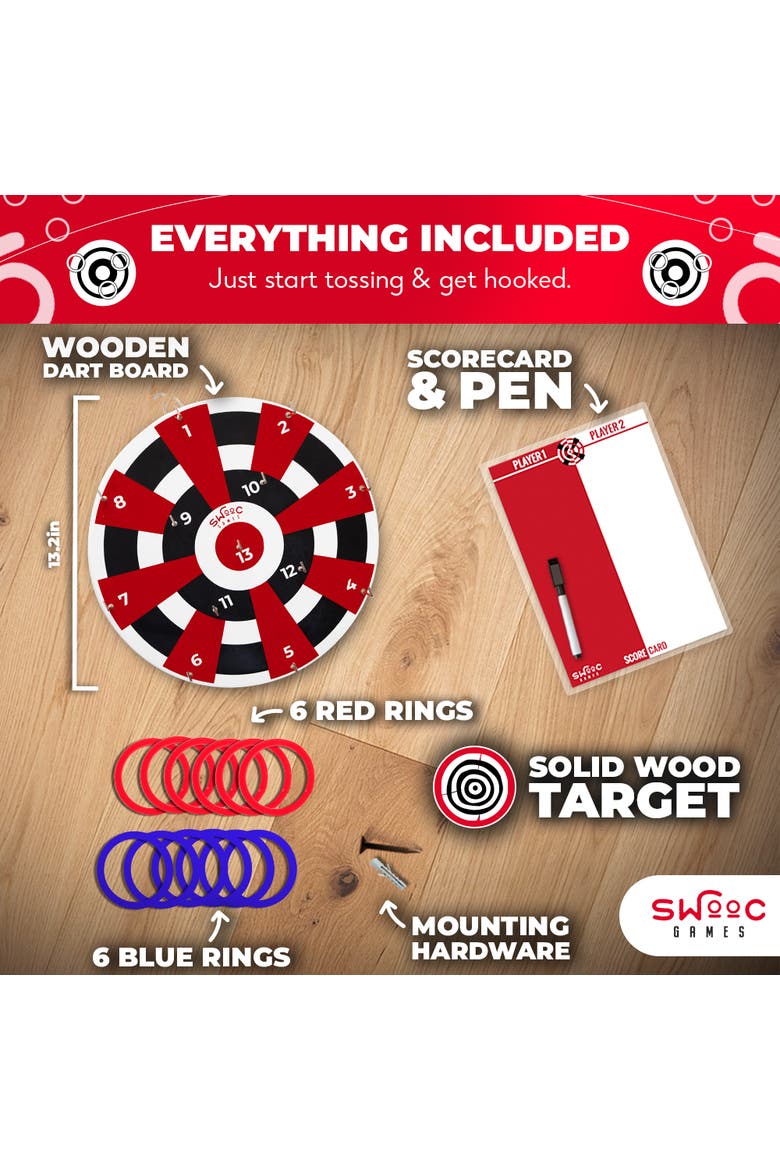 Hook Darts Ring Toss Game | Wood Board and Soft Rings, Alternate, color, Multicolored