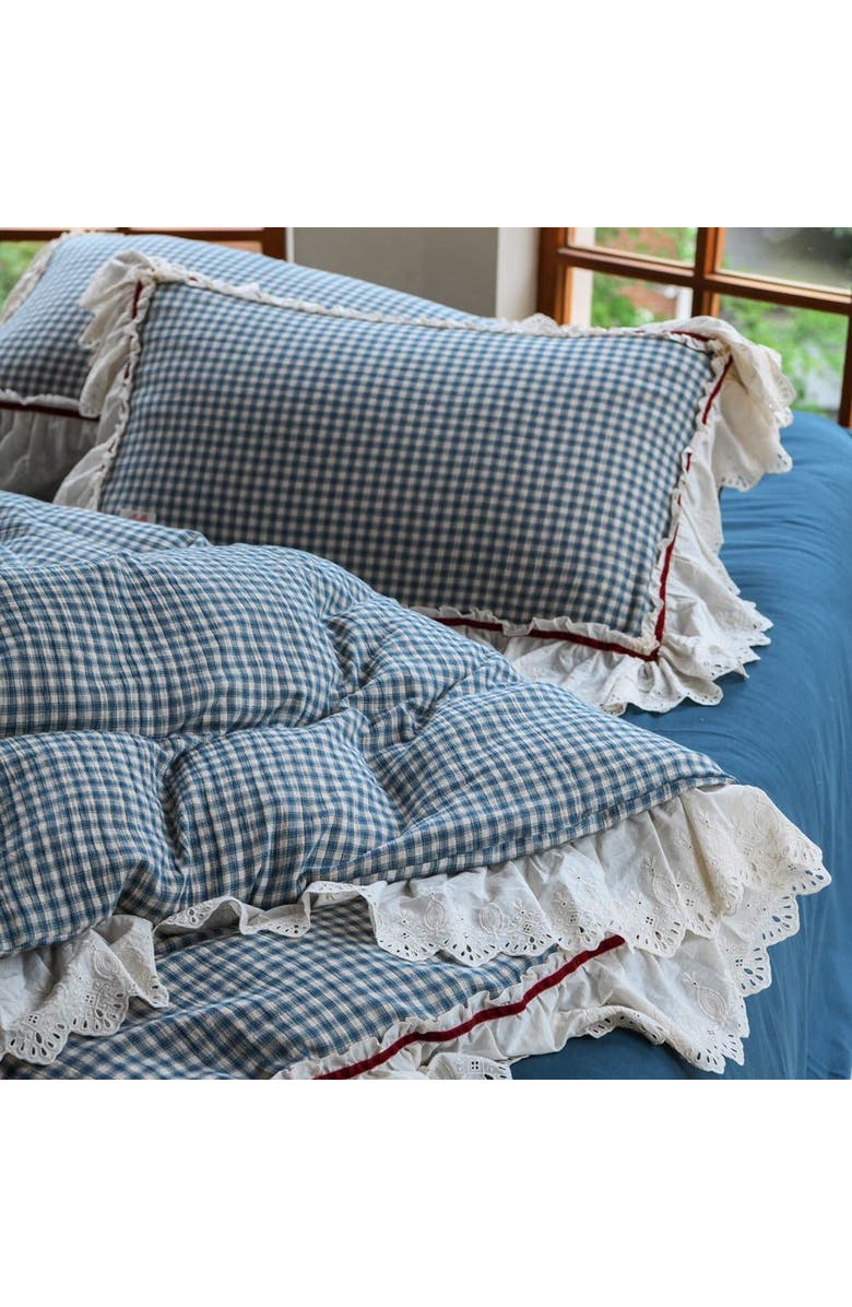Ever Lasting Gingham Floral Ruffle Bedding Set, Alternate, color, Blue