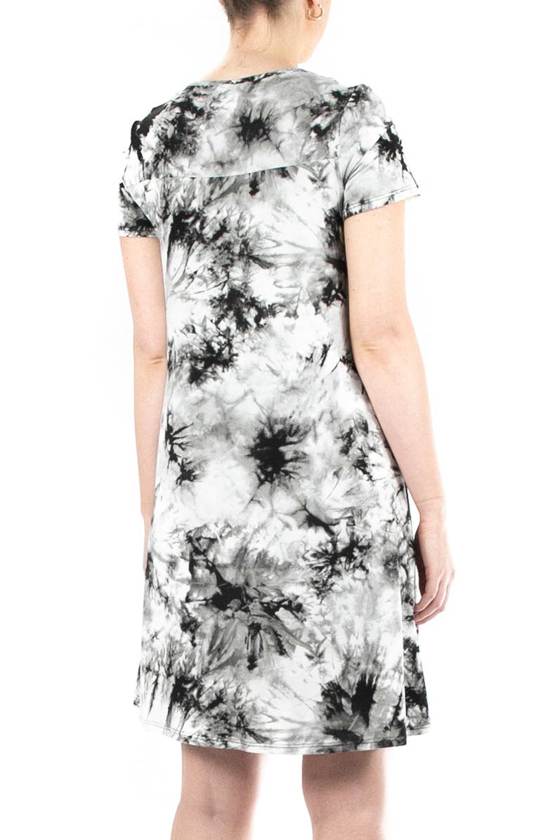 Nina Leonard Scoop Neck Tie-Dye Print Dress, Alternate, color, Black Mult