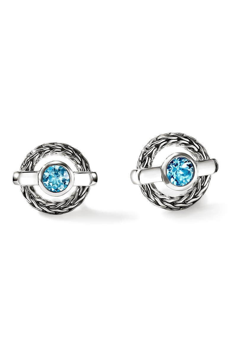 Icon Stud Earring, Sterling Silver, Swiss Blue Topaz, Main, color, SILVER