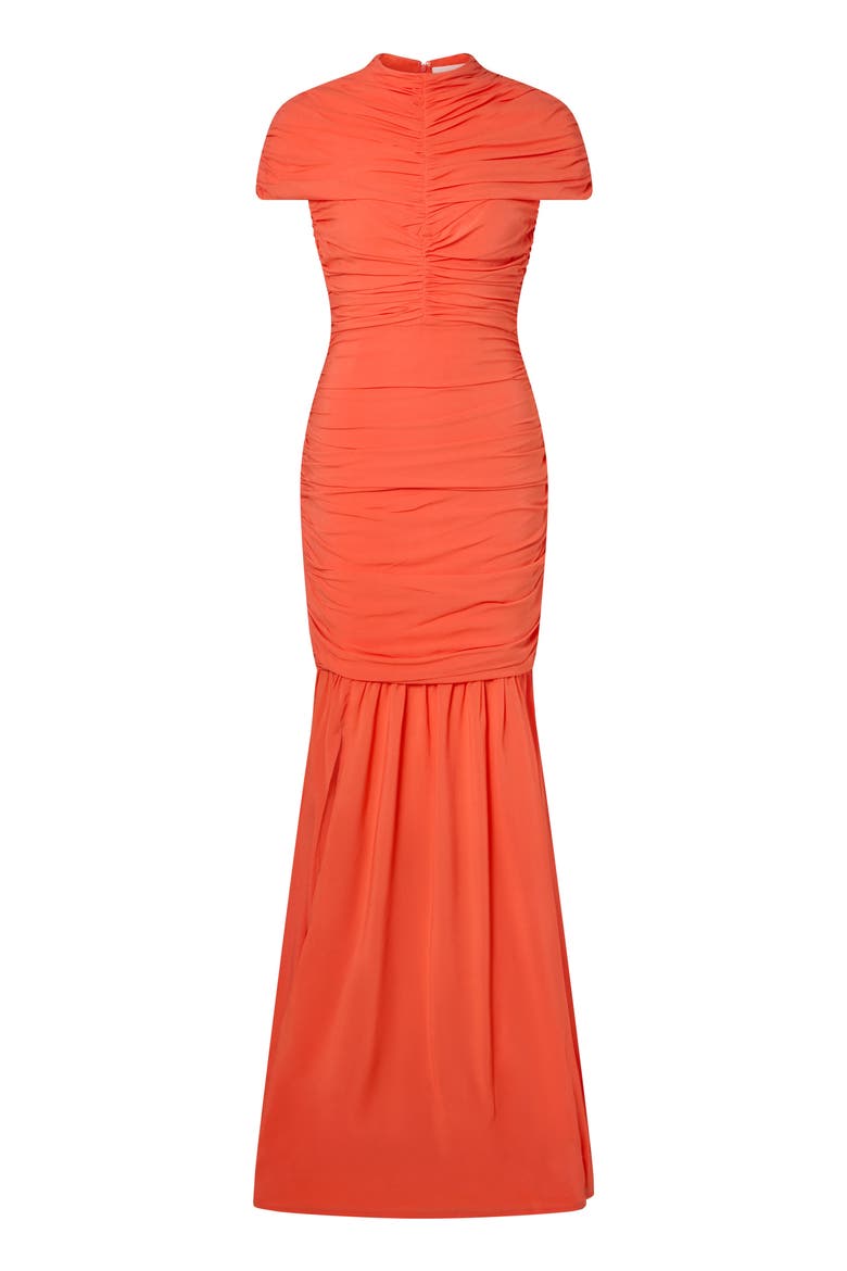 Loana Draped Chiffon Maxi Dress, Alternate, color, Coral