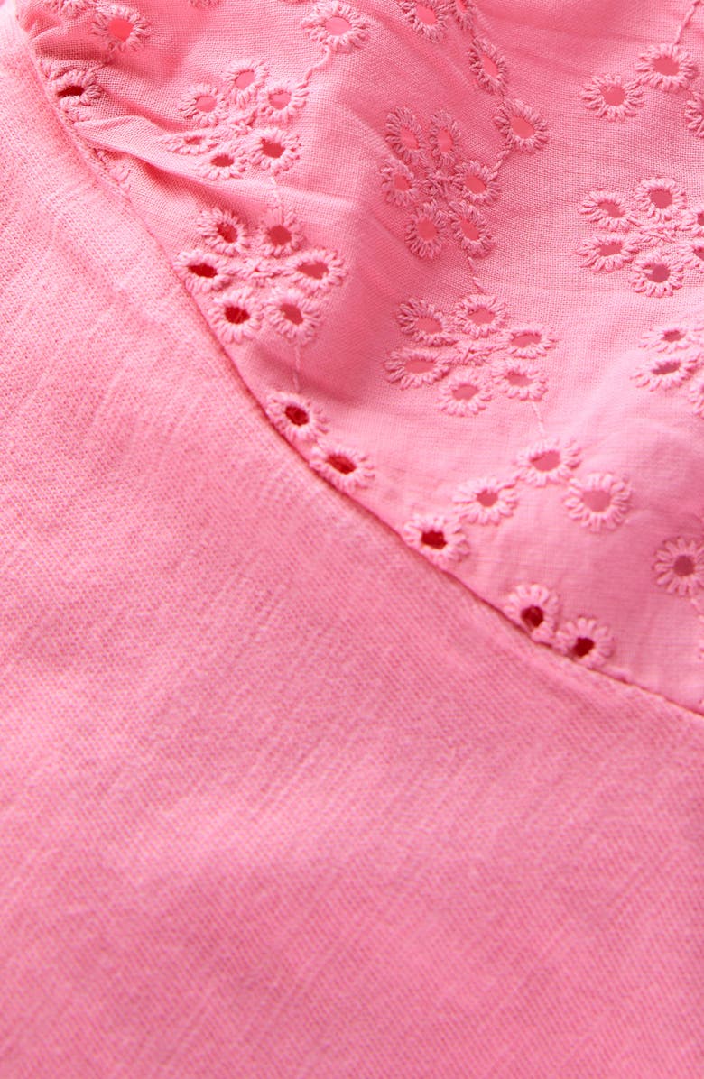 Mini Boden Kids' Embroidered Eyelet Accent Cotton Top, Alternate, color, Bubblegum Pink