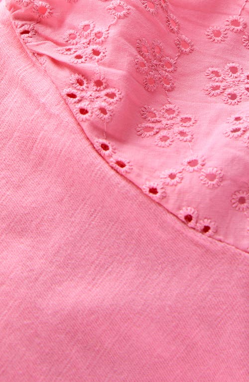Mini Boden Kids' Embroidered Eyelet Accent Cotton Top In Bubblegum Pink