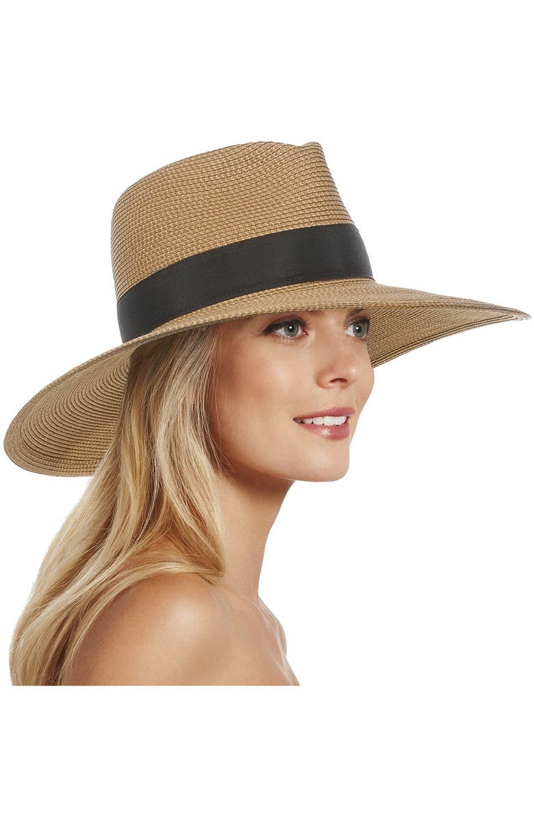 Eric Javits Daphne Broad Brim Straw Fedora, Alternate, color, Natural/ Black