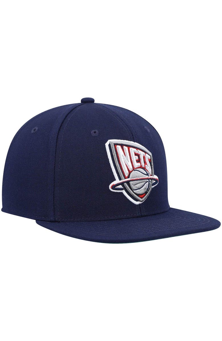 Mitchell & Ness Men's Mitchell & Ness Navy New Jersey Nets Hardwood Classics Team Ground 2.0 Snapback Hat, Alternate, color,