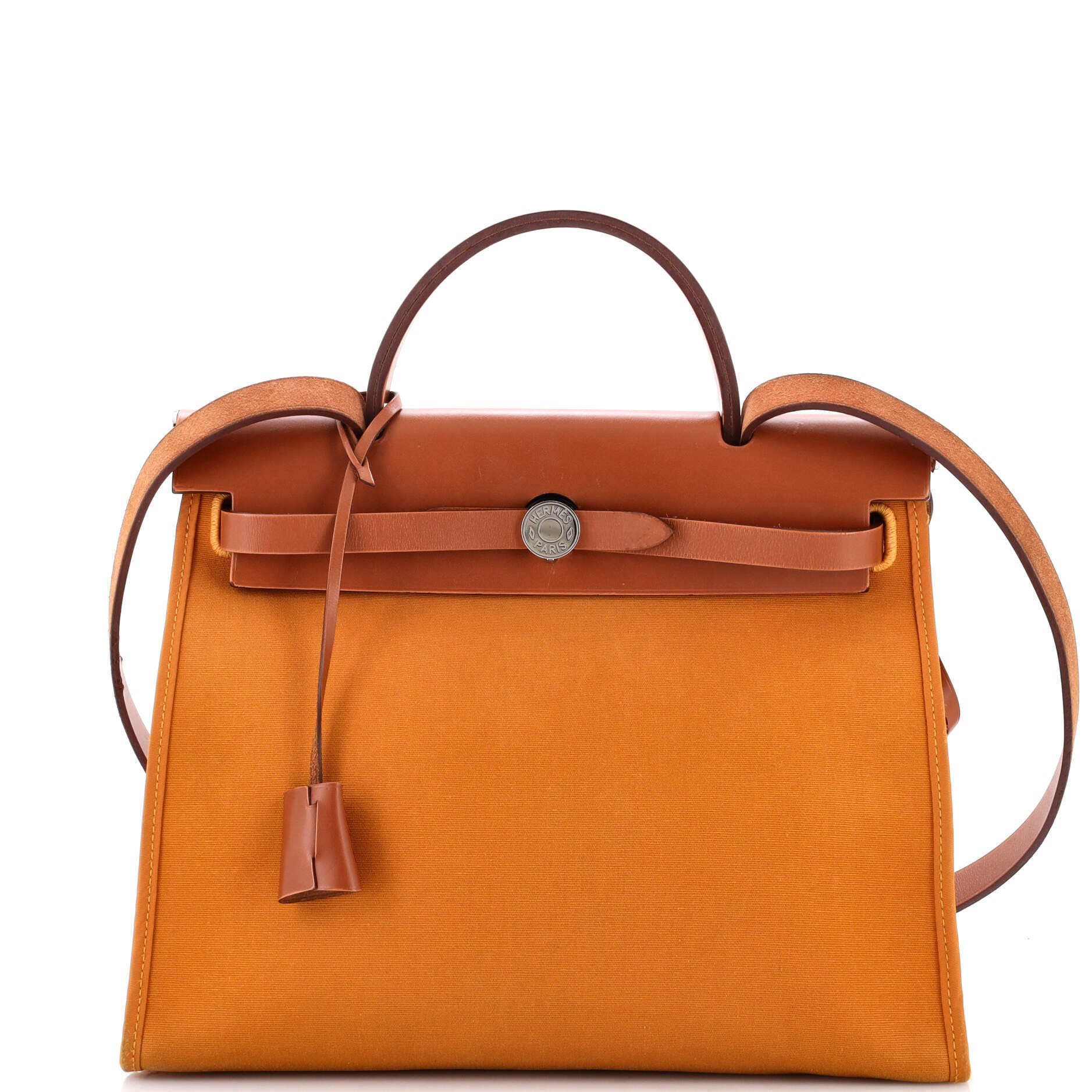 Pre-Owned Hermes Herbag Zip Leather and Toile 31, Main, color, Caramel