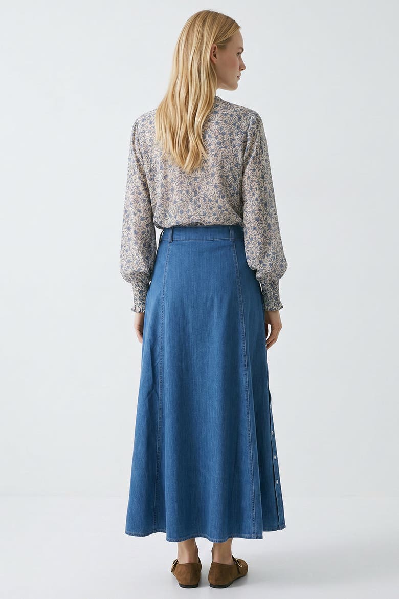 Blaize High Waist A Line Midi Denim Skirt, Alternate, color, Indigo