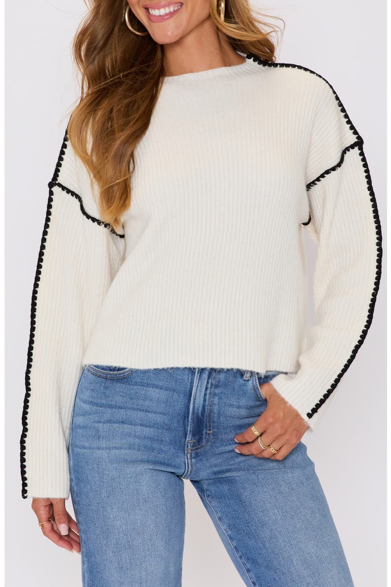 Terra Contrast Stitch Sweater, Main, color, CREAM BLACK