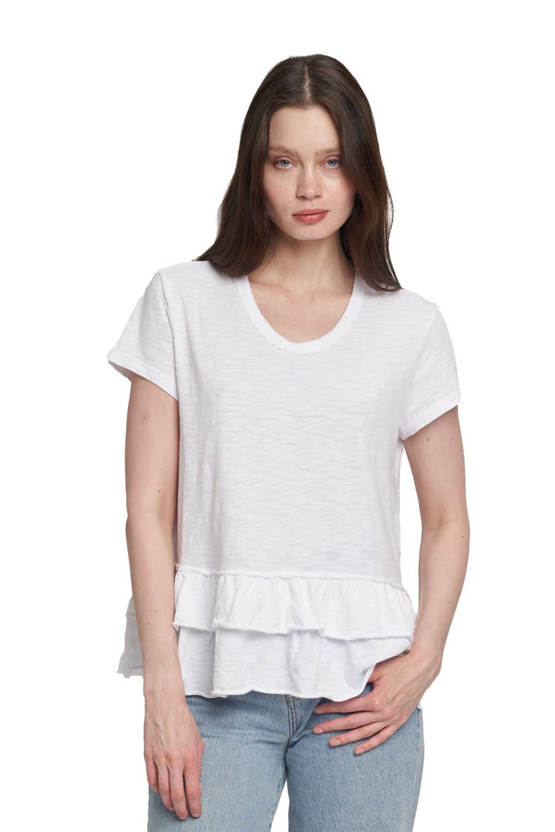 Short Sleeve Double Tier Mock Hem Crew, Main, color, White