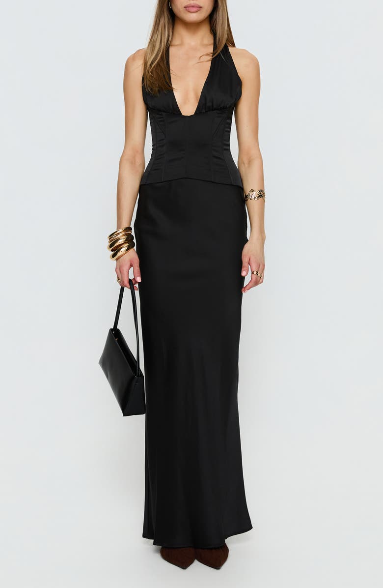 Princess Polly In a Trance Corset Halter Gown, Main, color, Black