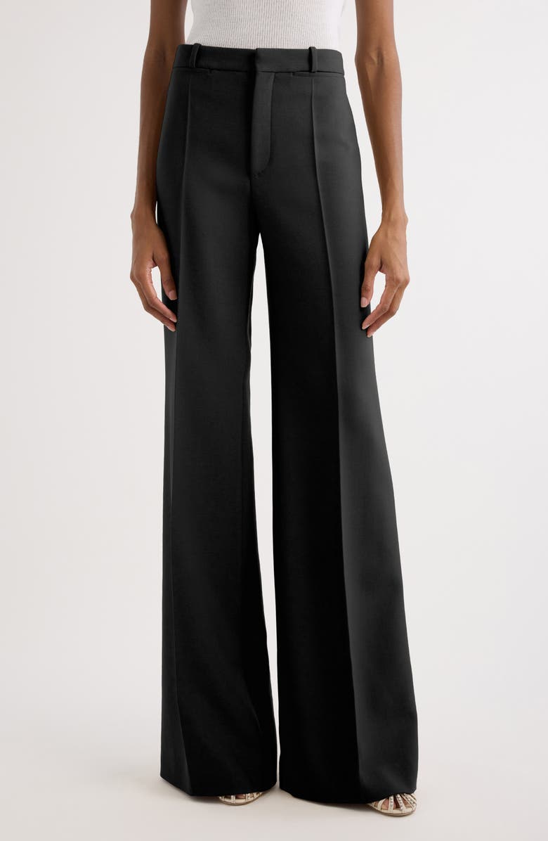 Chloé Wool Grain de Poudre Flare Leg Pants, Main, color, Black