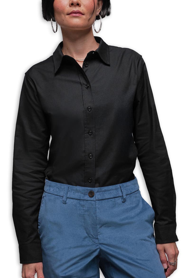 The Essential Long Sleeve Oxford Button Up, Main, color, BLACK