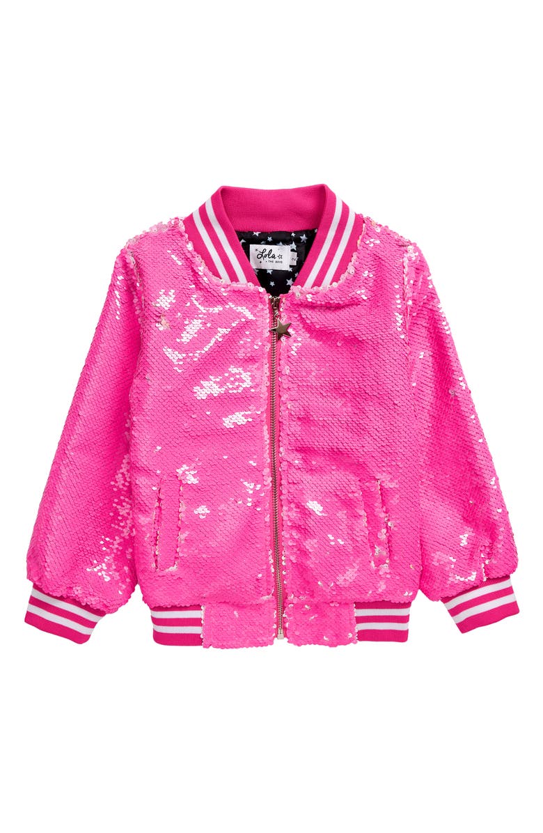 Lola + The Boys Lola & the Boys Neon Pink Sequin Bomber Jacket, Main, color, 