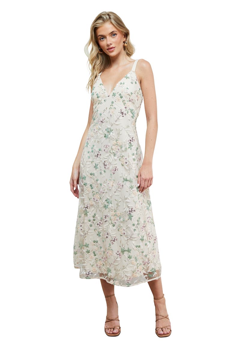 Hand Embellished V-Neck Midi Dress, Main, color, Ivory