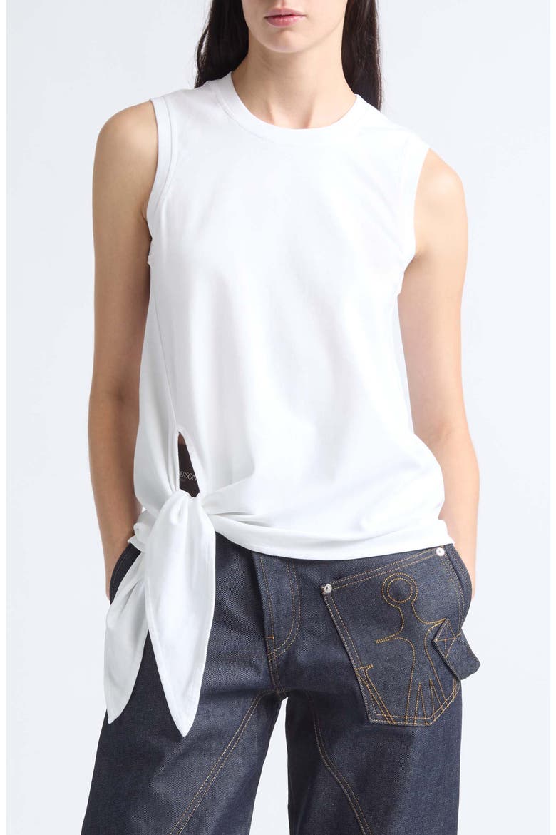 Tie Hem Cotton Tank, Main, color, WHITE
