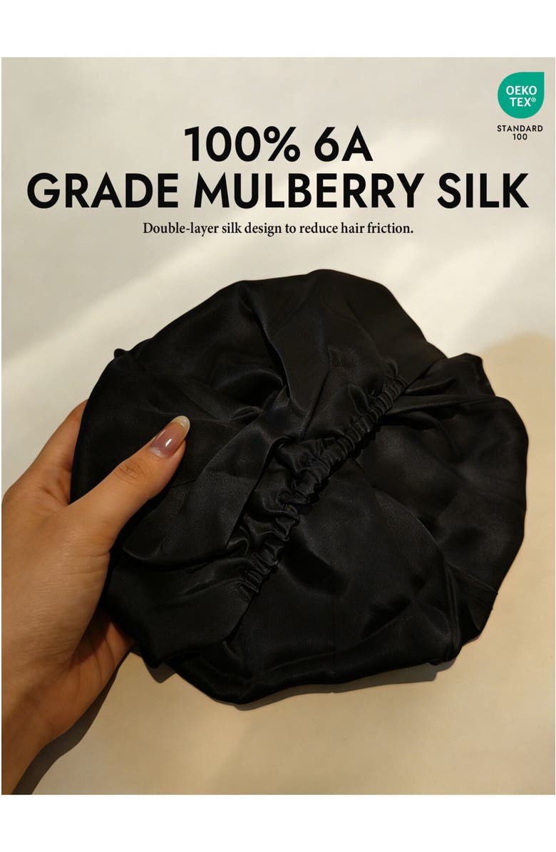 SILKSILKY Pure Silk Double Layer Night Bonnet, Main, color, Black