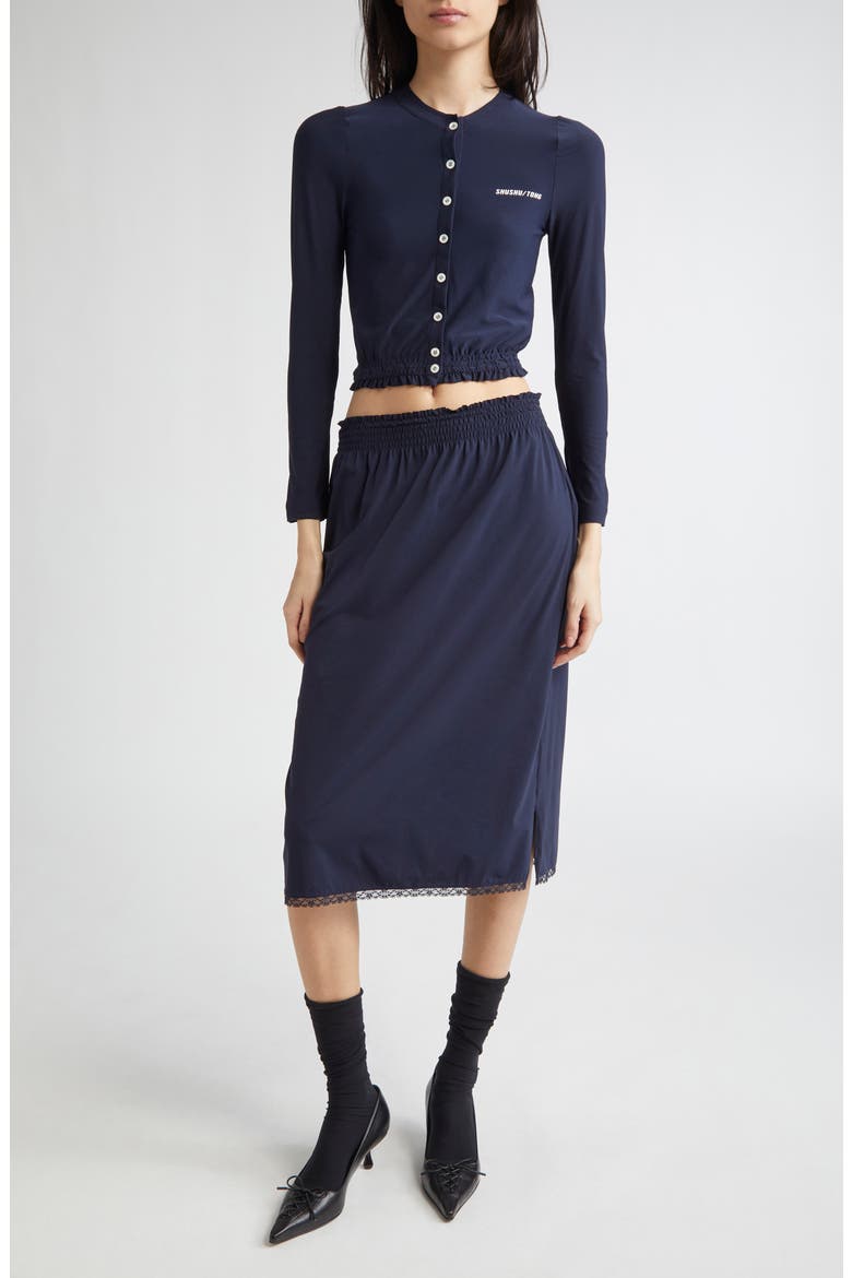 Lace Trim Midi Skirt, Alternate, color, NAVY BLUE
