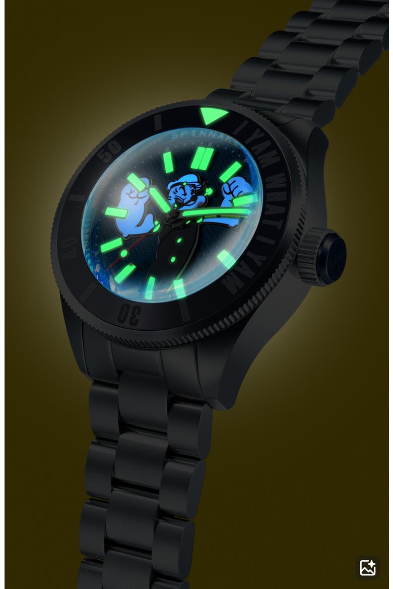 x Popeye Forearm Fury Piccard Automatic Bracelet Watch, 45mm, Alternate, color, BLUE
