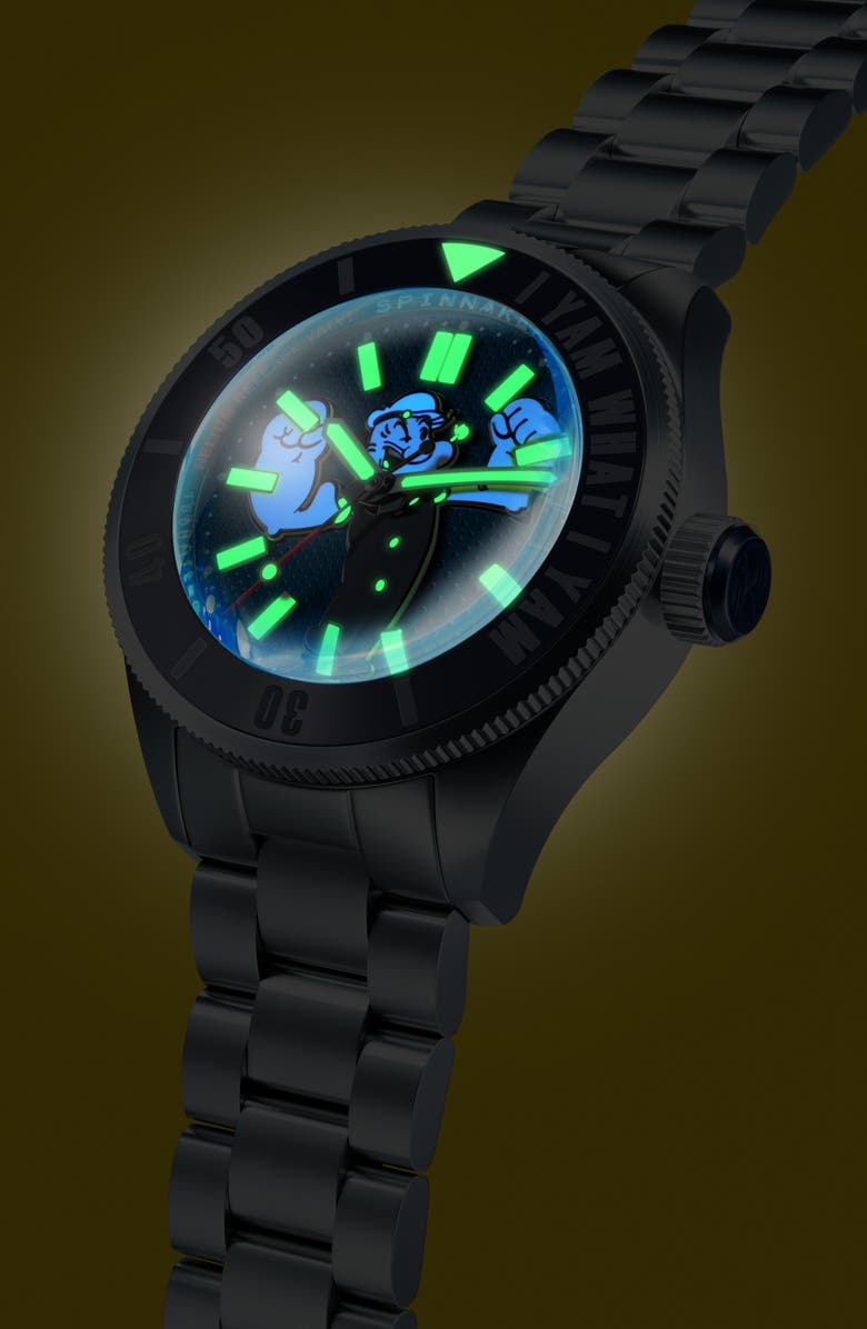 SPINNAKER x Popeye Forearm Fury Piccard Automatic Bracelet Watch, 45mm, Alternate, color, Blue