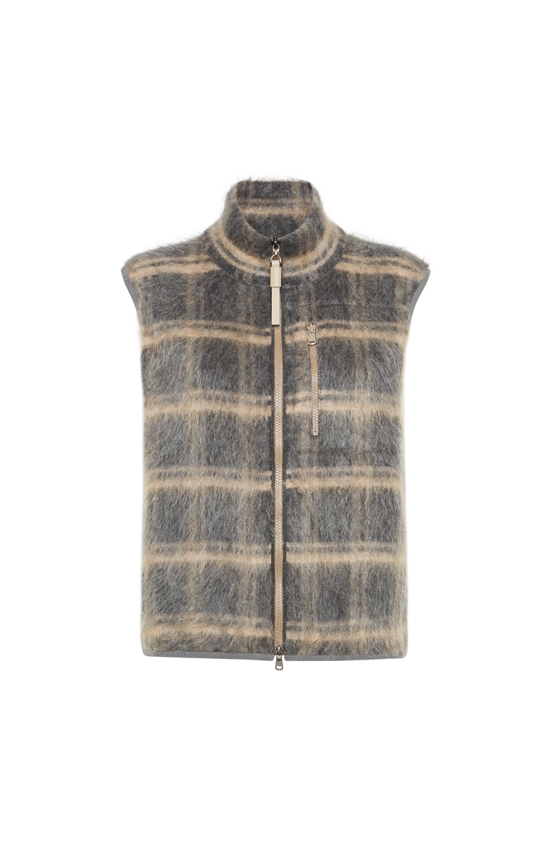 Brunello Cucinelli Jacquard check knit vest, Main, color, Grey