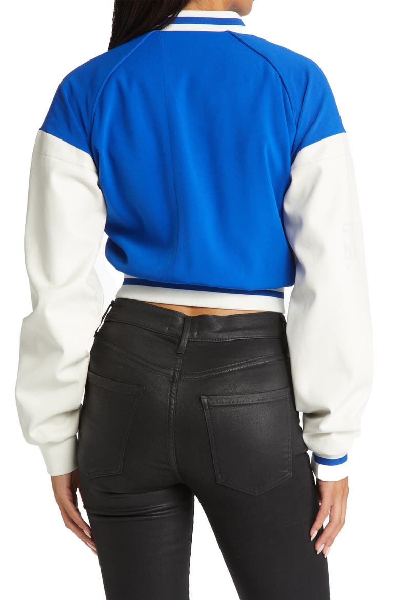 Colorblock Crop Bomber Jacket, Alternate, color, BLUE