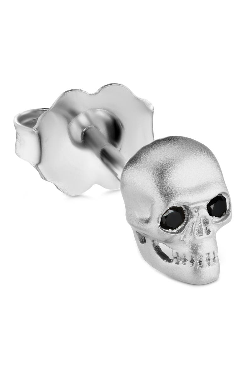 Large Matte Skull with Diamond Eyes Threaded Stud Earring, Main, color, WHITE GOLD