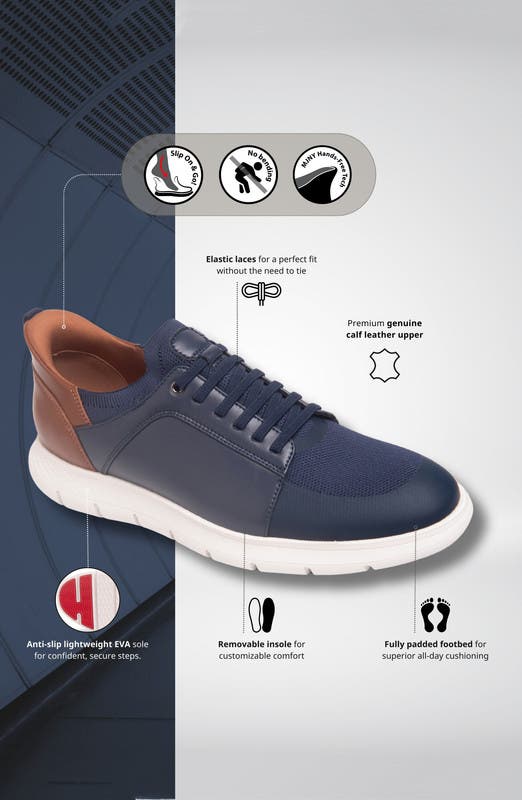 Newbury Street Hands Free Technology Lightweight Leather Sneaker, Alternate, color, Navy Napa Leather