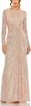 Mac Duggal Sequin Long Sleeve High Neck Column Gown