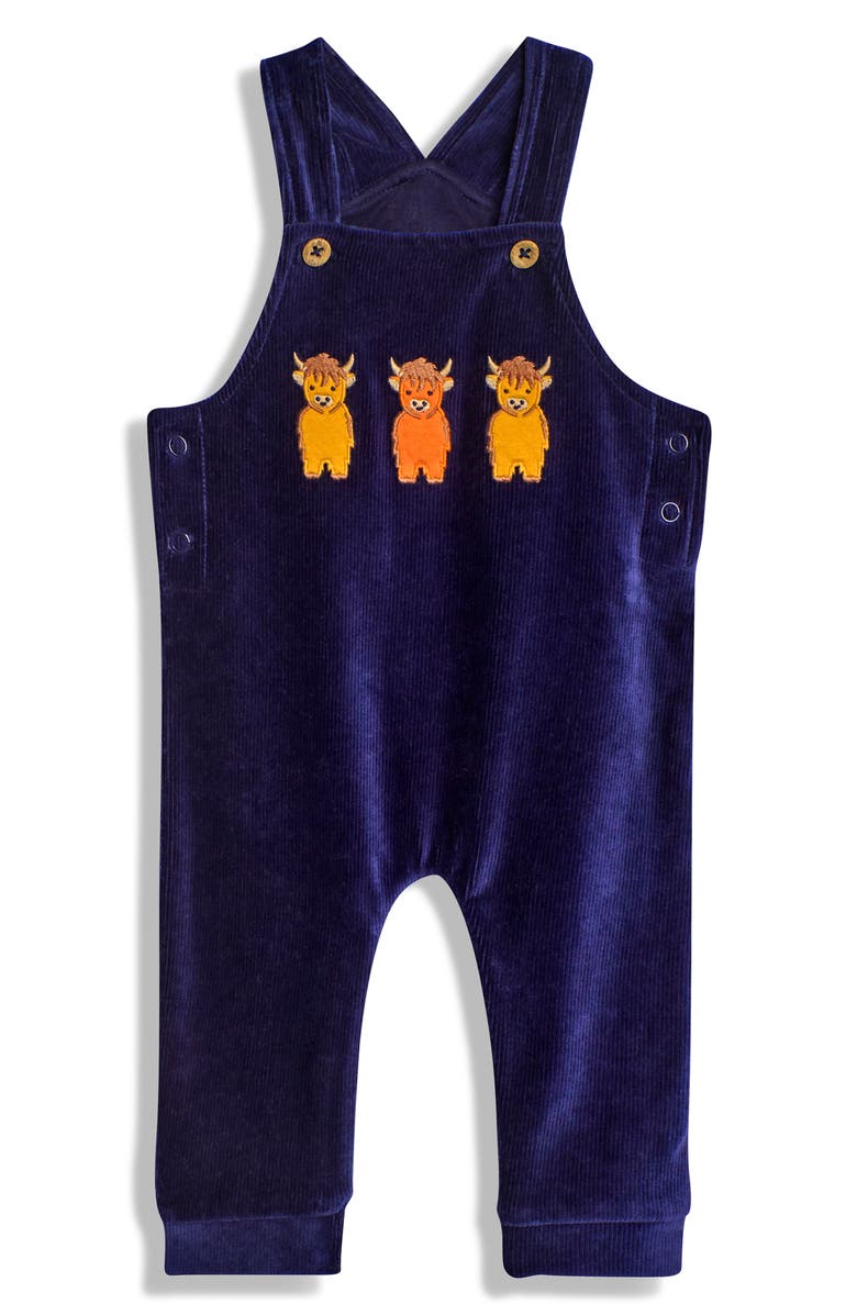 JOJO MAMAN BEBE Highland Cow Appliqué Long Sleeve T-Shirt & Overalls Set, Alternate, color, 