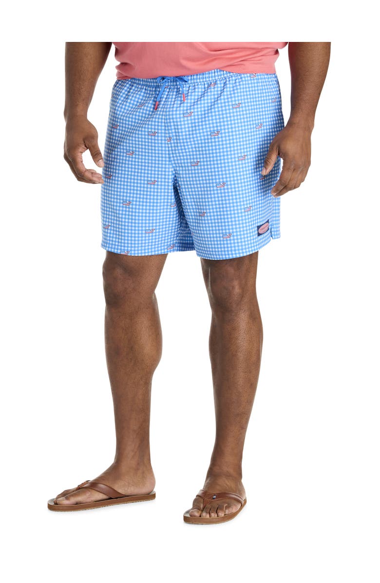 vineyard vines Big & Tall Flag Whale Swim Trunks, Main, color, Gingham Tide Blue