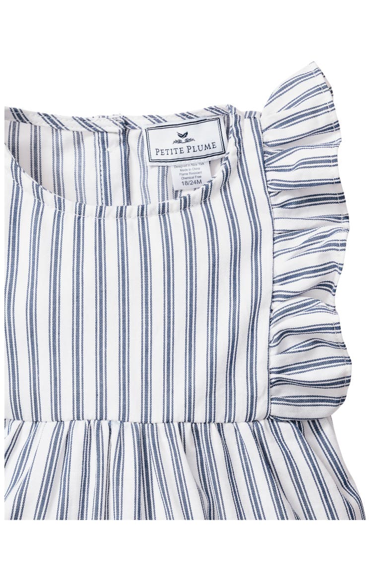 French Ticking Ruffled Romper, Alternate, color, NAVY