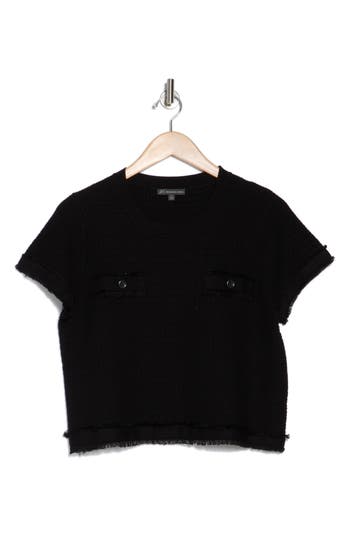 ADRIANNA PAPELL ADRIANNA PAPELL FRAY TRIM CAP SLEEVE SWEATER