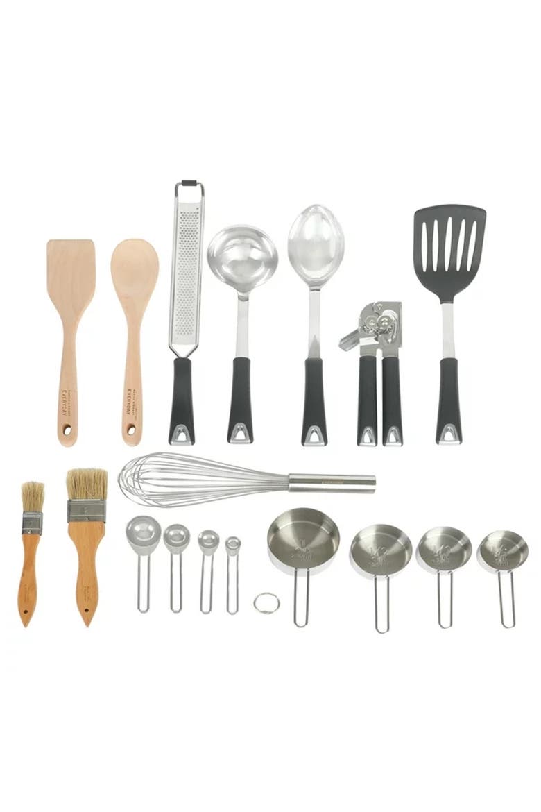 18 Piece Stainless Steel and Wood Assorted Gadget Set, Main, color, Silver