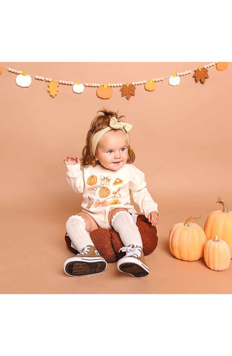 Sweet Wink Thankful Cutie Thanksgiving Long Sleeve Romper, Alternate, color, Natural