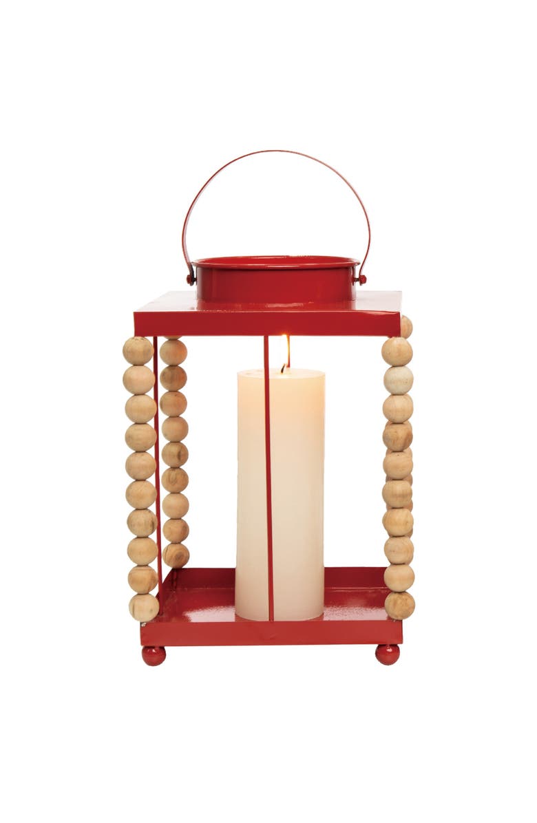 Transpac Metal Red Beaded Lantern Set of 2 Christmas Decor, Alternate, color,