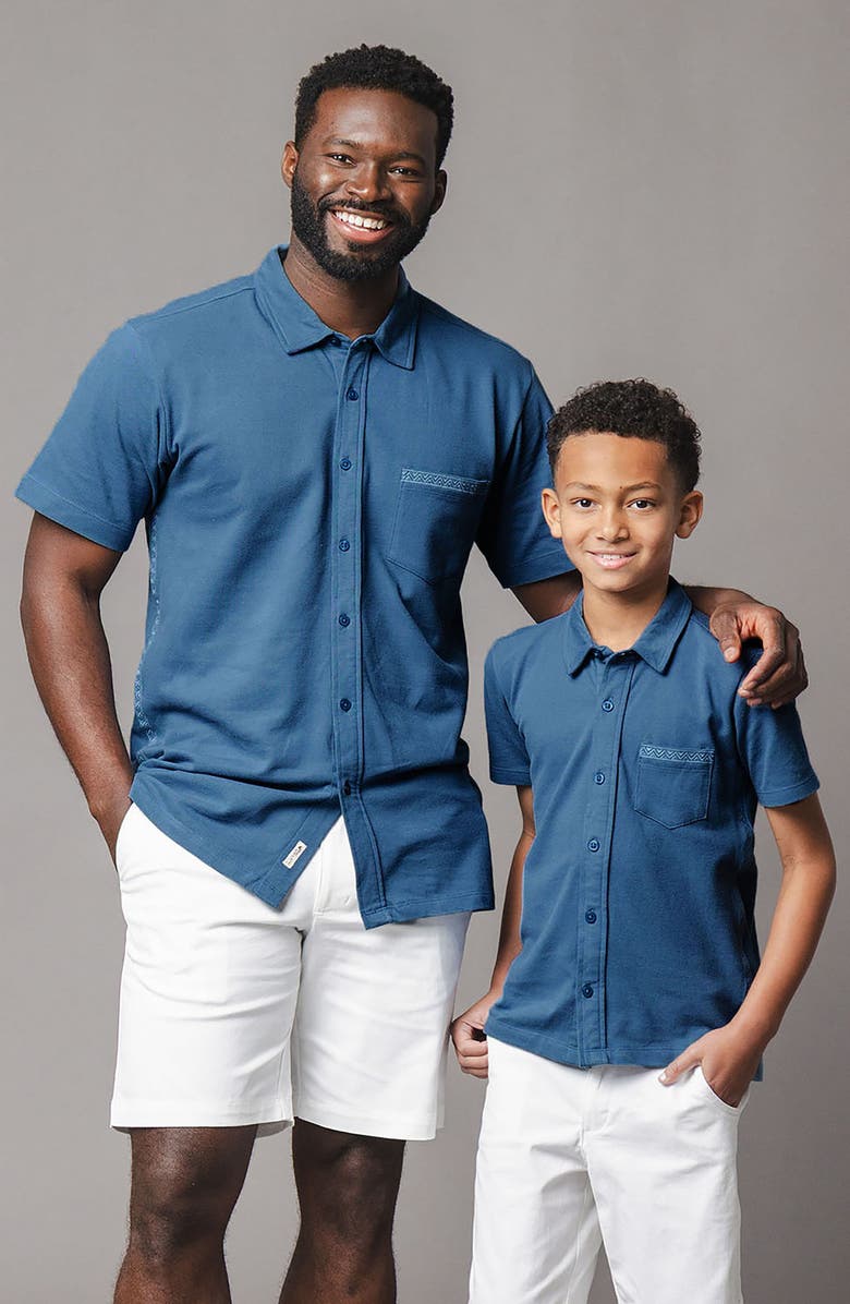 Hope & Henry Organic Pique Short Sleeve Shirt, Alternate, color, Stone Blue