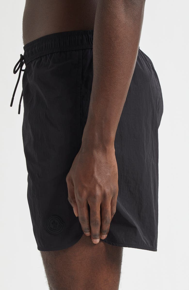 Moncler Crinkled Nylon Swim Trunks, Alternate, color, Black