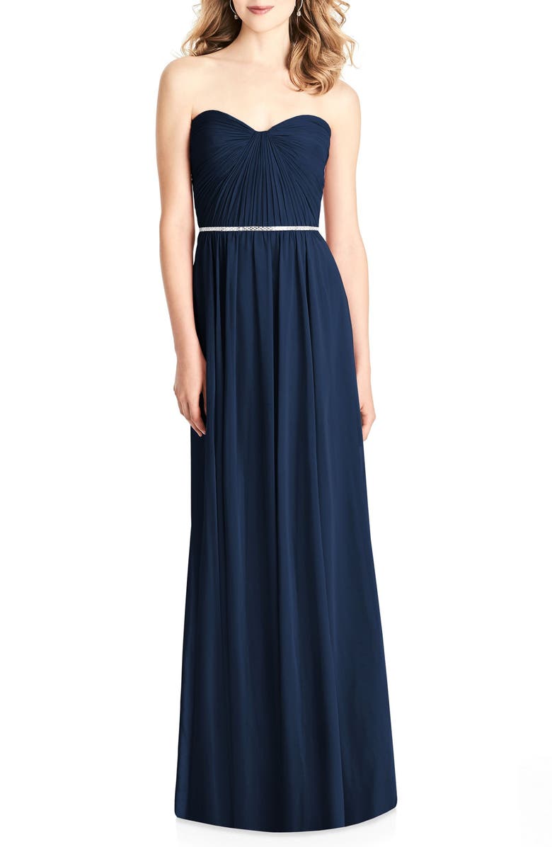 Jenny Packham Strapless Chiffon A-Line Gown, Main, color,