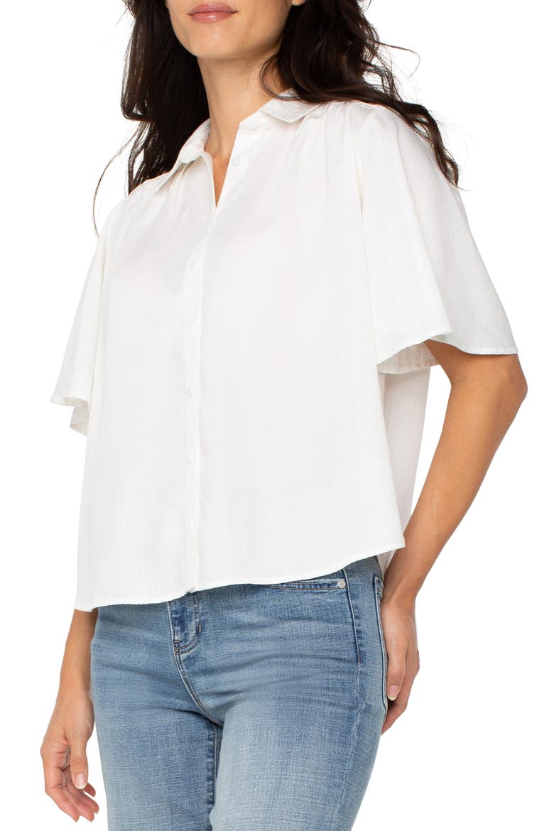 Flutter Sleeve Button-Up Shirt, Alternate, color, WHITE