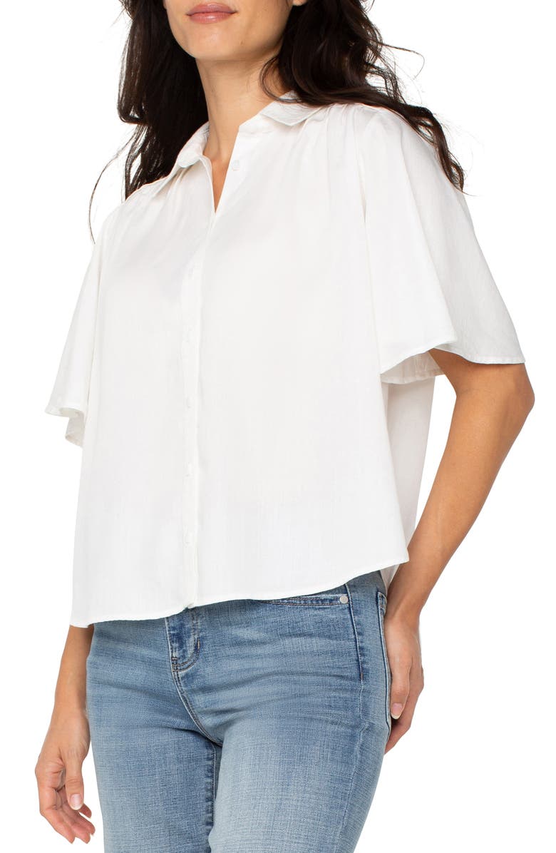 Liverpool Los Angeles Flutter Sleeve Button-Up Shirt, Alternate, color, White